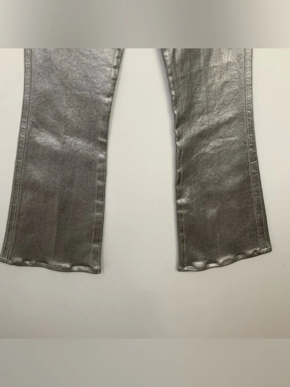 Veronica Beard Sz‎ 24 Metallic Silver Coated Carson Ankle Flare High Rise Jeans